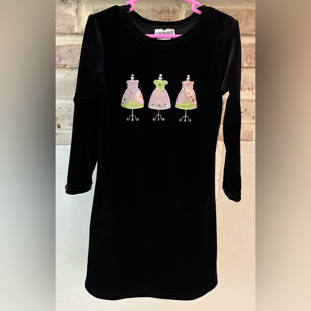 Vintage Cachcach Crushed Black Velvet Little Girls Dress size 4T